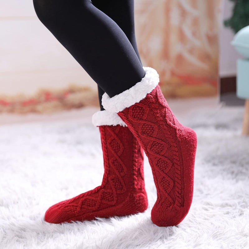 LINEMIN Womens Slipper Socks Winter Warm Fleece Lined Socks Cozy Soft Thick Fuzzy Non Slip Indoor Christmas Socks - Image 2